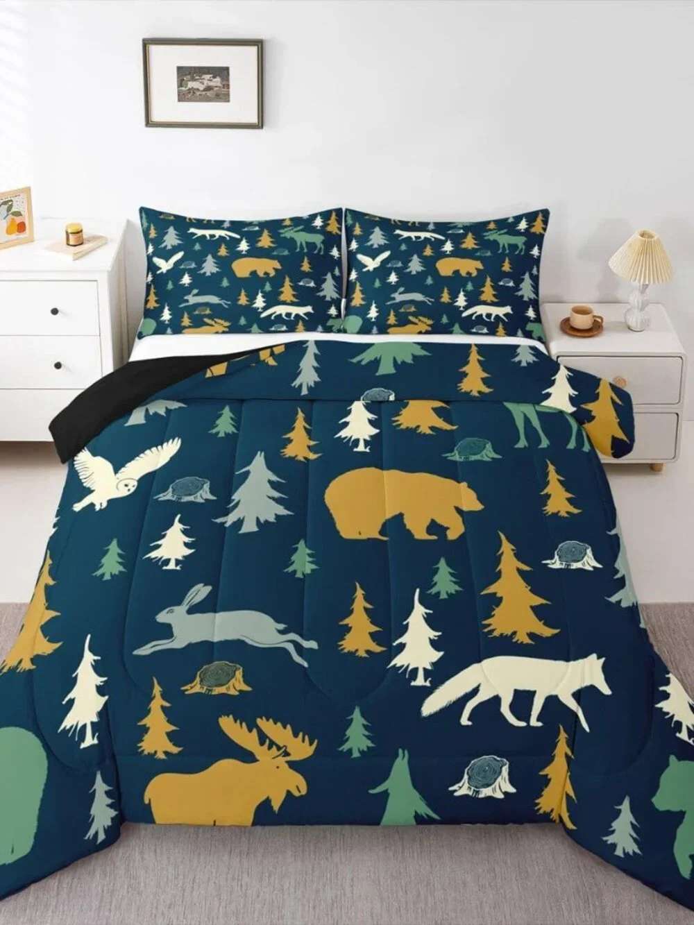 Moose Fox Comforter Set Full Size Soft Kids Nature Woodland Wild Animal Bedding